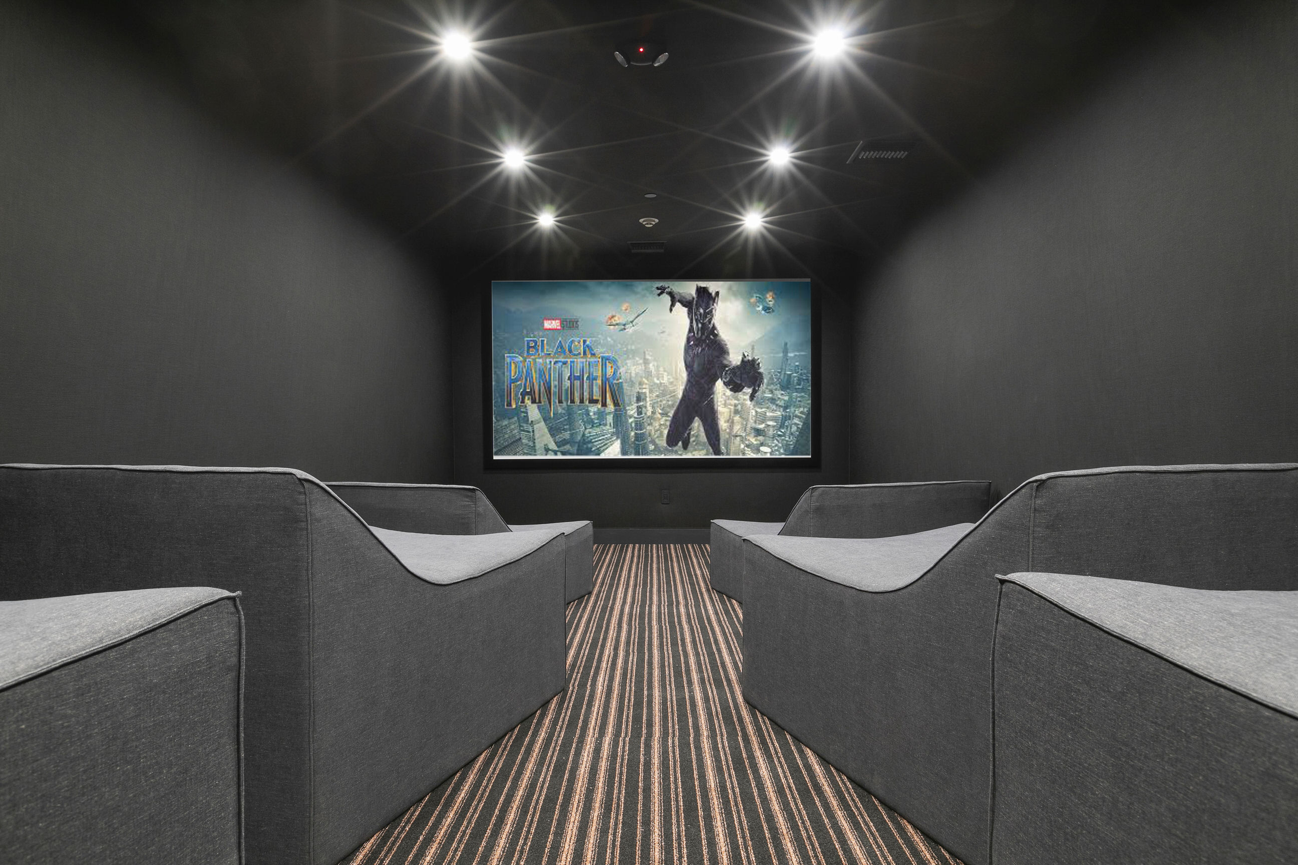 Photo of screening room at Lofts at NoHo Commons Apartments in North Hollywood, Los Angeles.